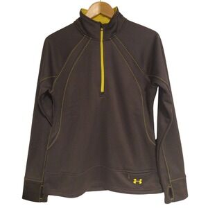 Under Armour 1/4 Zip Pullover Jacket Fleece Lined Large Semi Fitted Gray Yellow